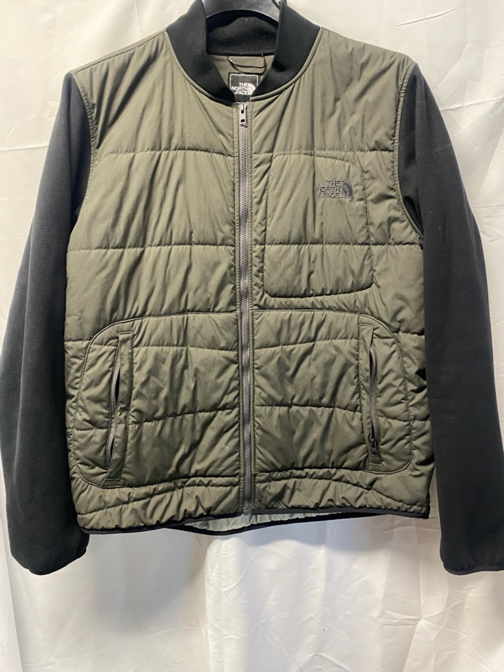 The North Face Olive Green and Light Gray Quilted Jacket